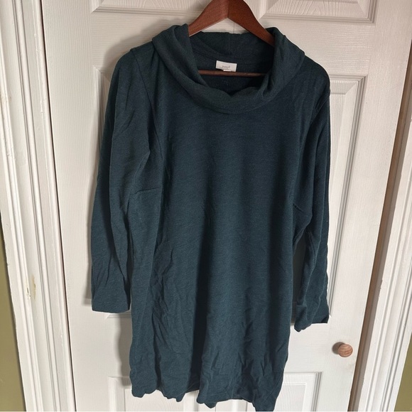 Pure Jill Cowl Mock Neck Shift Dress Womens LP Green Long Sleeves Cotton - Picture 1 of 7